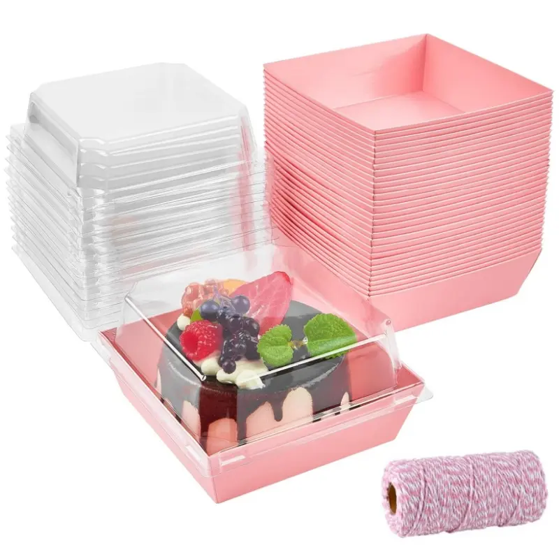 50pcs Square Dessert Boxes with Clear Lids - Disposable Takeout Containers for Cakes, Sandwiches & Pastries, Grease-Resistant, Food Grade