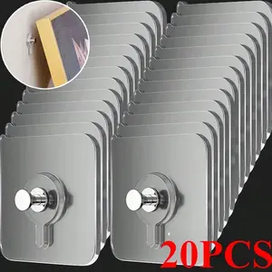 20-Pack Modern Wall-Mounted Multi-Functional Hooks, Easy Installation, Strong Adhesive, No Drilling Required, Waterproof Plastic Material