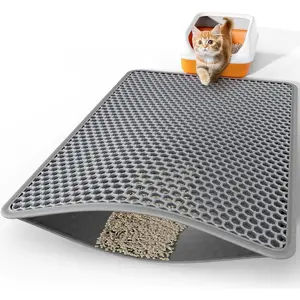 Cat Litter Mat -  Jumbo Litter Box Mat with Double Layers, Urine-Proof and Non-Slip Litter Trapping Mat, Easy to Clean Kitty Litter Mats for Floor, Scatter Control, Grey