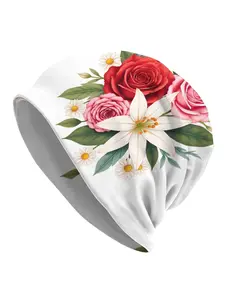 Skullies Beanies Caps Bouquet Of Red And Pink Roses White Lily With Daisies And Green Leaves Thin Hat Autumn Spring Bonnet Hats Men Women's Street Ski Cap