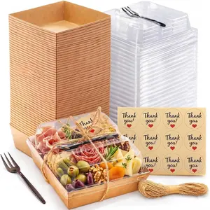 50 Pack Small Individual Charcuterie Boxes with Clear  and Forks - To Go Paper Mini Charcuterie Box, Disposable  Containers, 5Inch Dessert Boxes for Cookie, Cake Slice, Strawberries