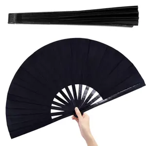13" Large Folding Hand Fan – Chinese Style Pop-Up Fan for Dance, Weddings & Outdoor Events (Elegant Black)