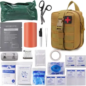 Civilian IFAK Trauma Kit Survival Kit Tactical MOLLE Pouch with Tourniquet Emergency Bandage Chest Seal Medical Shears Blanket Gloves Gauze Tape Alcohol Wipes Marker Accessories