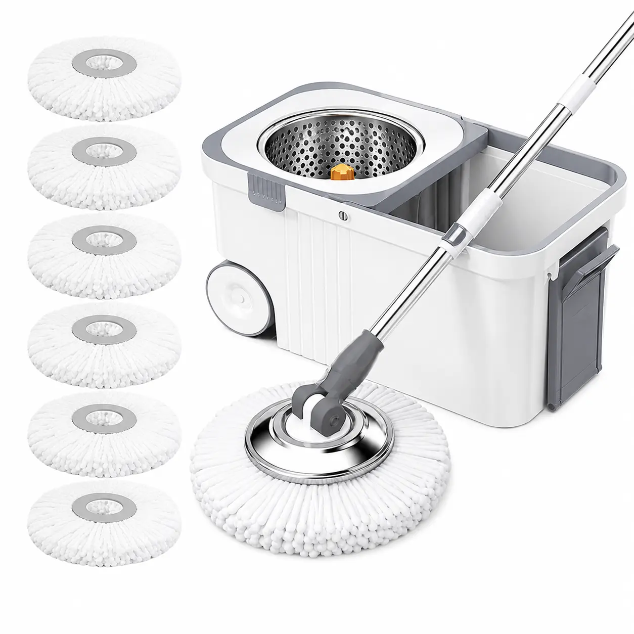 Automatic Spin Mop Bucket Set with 6 Microfiber Refills