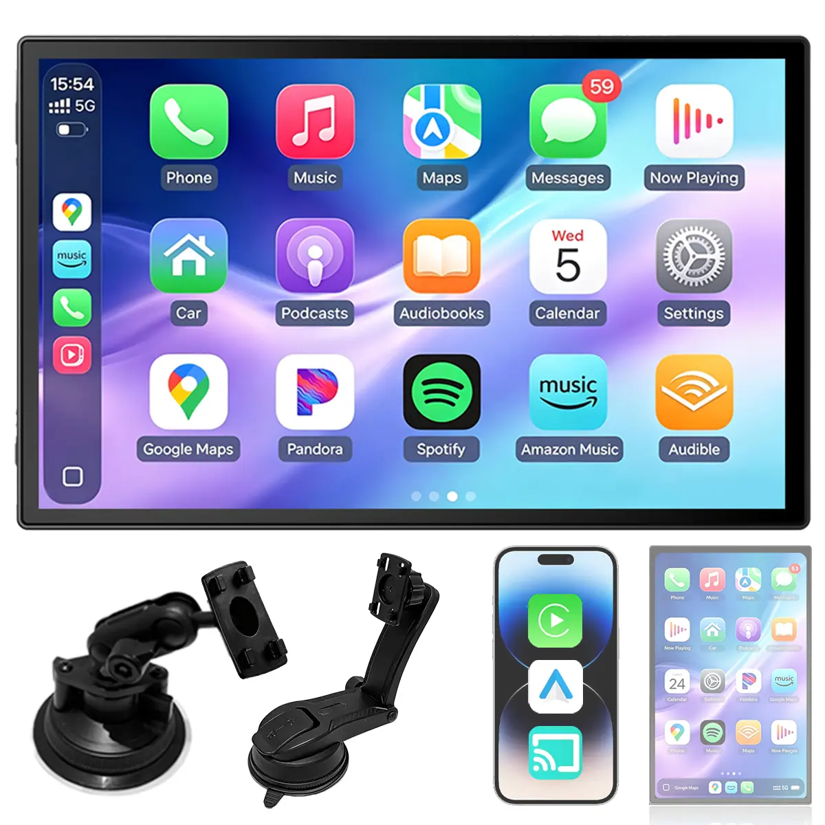 Yurnlv CarPlay Screen for car, 11'' Wireless Apple CarPlay & Android Auto, Upgraded HD touchscreen with 1080p Backup Camera,GPS Navigation,Mirror Link,Voice Control,FM/AUX Audio--	Elevate your driving experience.	