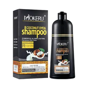 MOKERU Professional Coconut Oil Hair Dye Color & Gray Coverage Shampoo 500 ML: Quick Application, Long-Lasting 16 oz. Haircare Color black, brown hair dye shampoo Ginseng
