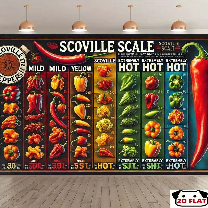 2D Flat Banner 1pc, Scoville Scale Chart Banner - Vibrant Chili Pepper Heat Levels 0 - 100, 000 SHU Photography Backdrop Parties, Studio Props, Indoor/Outdoor Decor(No Electricity Needed, Party Decor, Event Ba