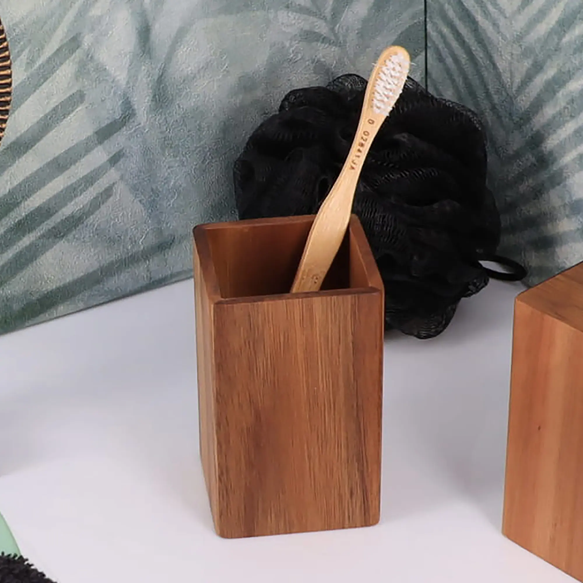 Evideco French Home Goods Wood Acacia Bath Tumbler Cup Holder or Toothbrush Holder for Child Plastic Ceramic Bamboo or Stoneware Bathroom Decoration