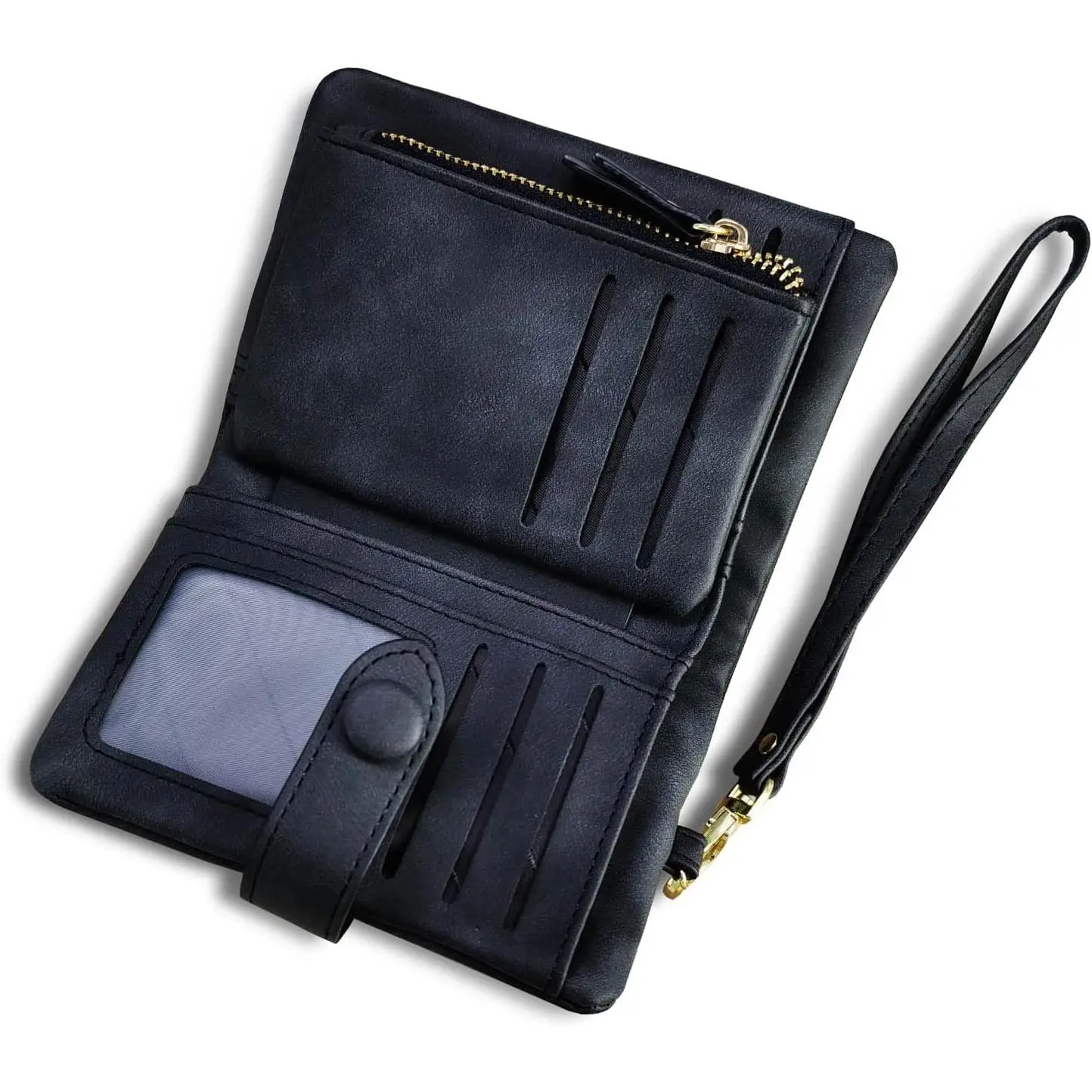 Women's Small Bifold Leather wallet Rfid blocking Ladies Wristlet with Card holder id window  Purse
