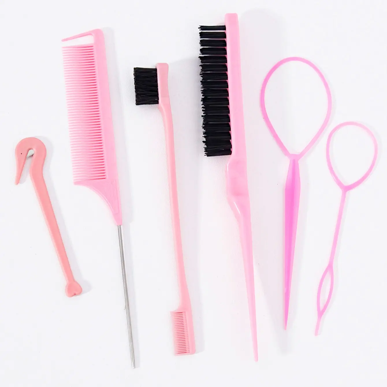 6pcs Hair Styling Tool Set, Hair Kit, French Braiding Ring, Tail Comb, Rattail Brush, Edge Control Brush, Hair Braiding Tools, Ideal for Daily and Home Use