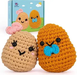 Crochetta Crochet Kit for Beginners Jumbo Potato Couple Includes 6 Yarns Hooks Stuffing Pattern Video Tutorials Perfect Gift for All Ages