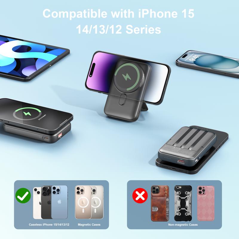 Magnetic Power Bank, 10,000mAh Wireless Portable Charger with 22.5W Max Fast Charging, Built-in USB-C and Lightning Cable, Fast Charging Battery Pack with Phone Stand for iPhone 16/15/14/13/12/Pro/Pro Max Magnetic Power Bank, 10,000mAh Wireless Portable Charger with 22.5W Max Fast Charging, Built-in USB-C and Lightning Cable, Fast Charging Battery Pack with Phone Stand for iPhone 16/15/14/13/12/Pro/Pro Max