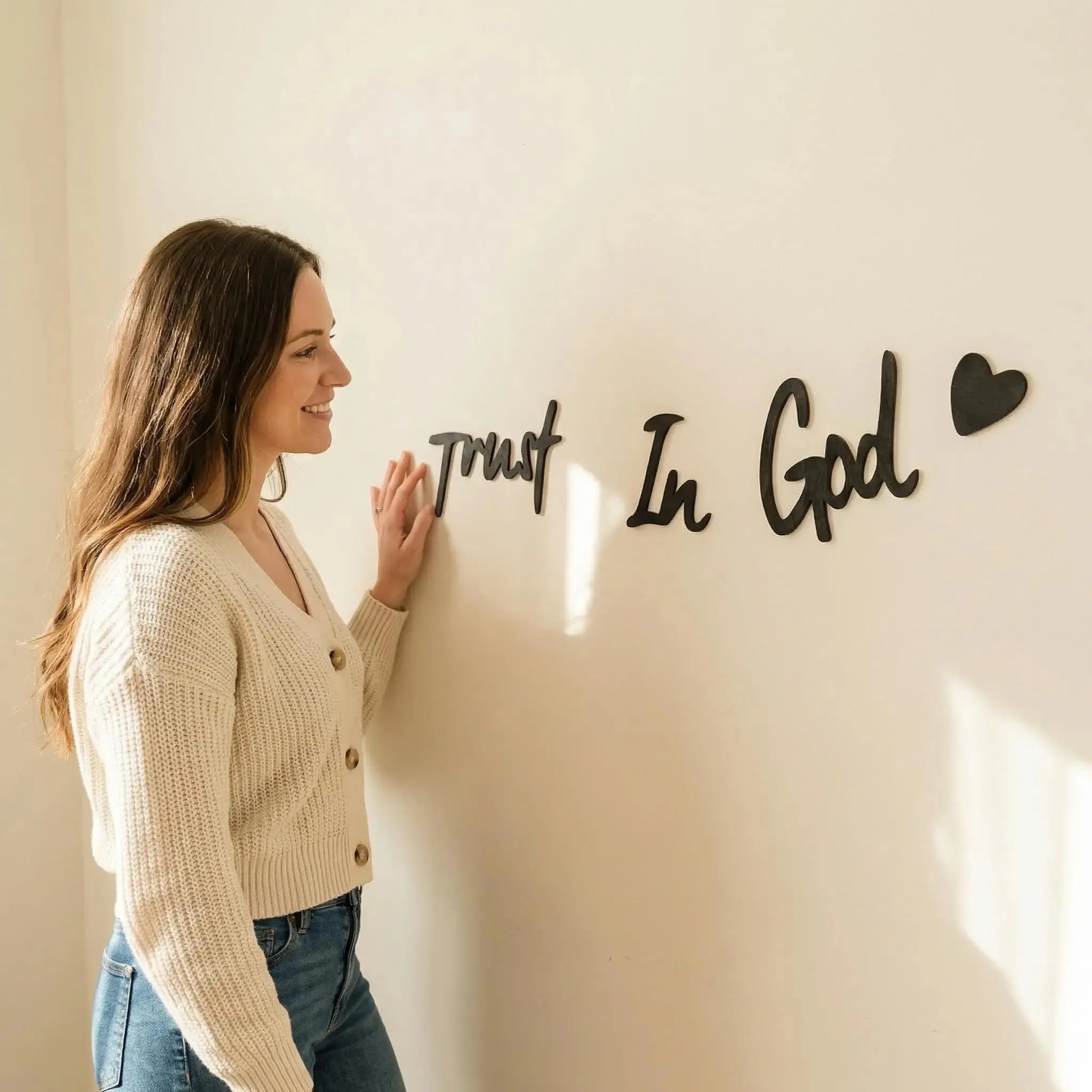 Wooden Wall Art, Trust in God Letter Pattern Wall Hanging Decor, Inspirational Wall Hanging Decor for Home, Prayer Room & Farmhouse Decor, Ornaments, Rustic Appeal, Artistic, Decoration, Inspirational Message, Aesthetic Wall Decor, Decoration Items