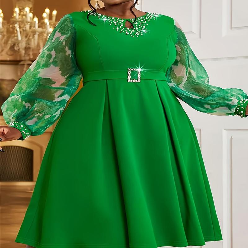 Elegant Emerald Green Beaded Round Neck Long Sleeve Formal Dress VV607860 with Ruching Tie-Dye Detail Machine Washable Polyester for Weddings Galas Parties Womenswear Elegant Emerald Green Beaded Round Neck Long Sleeve Formal Dress VV607860 with Ruching Tie-Dye Detail Machine Washable Polyester for Weddings Galas Parties Womenswear