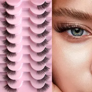 Clear Stem Half False Eyelashes, 10 Pairs Natural Look Eyelash Extensions, Self Grafting Curl Eyelashes, Eye Makeup Enhancement False Eyelashes for Women & Girls, Cosmetic