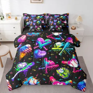 Kids Baseball Cream 7 Piece Bedding Set Ice Cooling Bed in a Bag For Boys Girls Teens Bedroom Decor Baseball Gaming Comforter Set with Sheets,Pillowcases & Cushion Cover Sports Microfiber