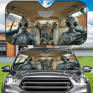 Alien Cutie Car Sunshade, Front Windshield Shade with 4 Free Suction Cups, Heat Insulation, UV Protection, Foldable, Fits All Vehicle Models, Windscreen Shade Cover