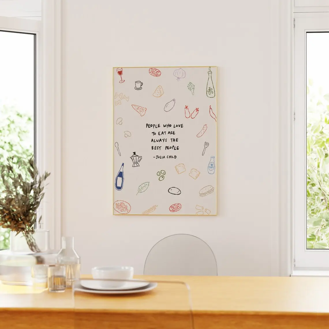 Julia Child Quote Print, Hand Drawn Food Kitchen Print, Food Sketch Art, People Who Love To Eat, Minimalist Art, Trendy Dining Room Poster