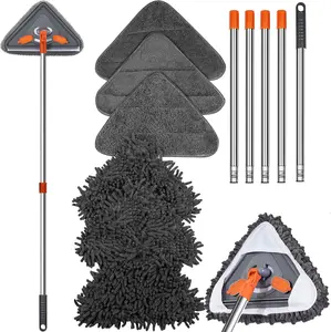 Long Handle Wall Mop & Baseboard Cleaner - Multi-Surface Dusting Tool for Walls, Floors, Baseboards - Wet/Dry Cleaning Mop with Adjustable Handle (Home & Kitchen Use)