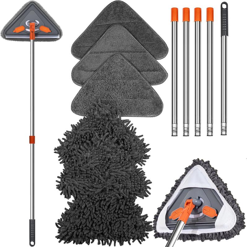 Long Handle Wall Mop & Baseboard Cleaner - Multi-Surface Dusting Tool for Walls, Floors, Baseboards - Wet/Dry Cleaning Mop with Adjustable Handle (Home & Kitchen Use)