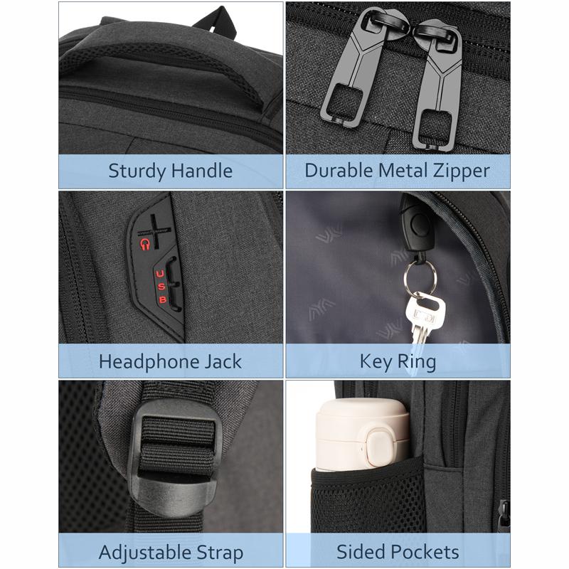 kadilong 15 Inch Large Anti-theft Laptop Backpack with USB Charging Port, Headphone Jack & Password Lock, Water Resistant Backpack for Students, Working Adults, School, Work & Travel