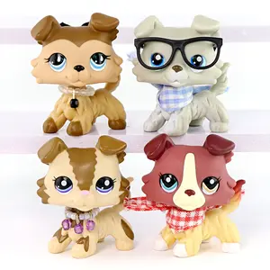 Stylish Puppy Collectible Toys - 4PCS Collie Dog Figures with Glasses, Scarves & Necklaces, Small Animal Playset for Kids, Gift & Room Decor