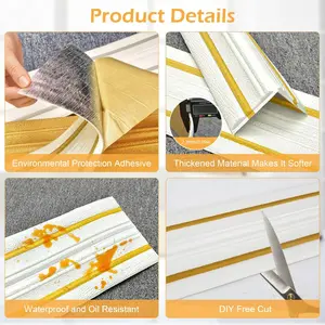Ceiling Border Edge Border Lines for Wall Self-Adhesive Wall Stickers Anti-collision Strips Skirting Border Top Corner Line Living Room Ceiling Wrap Foam Decorative Strip Modern Moldings Interior Door Frame Line Plaster Ceiling Decoration