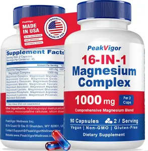 16-in-1 Magnesium Complex 1000mg Supplement for Women and Men with Magnesium Glycinate Citrate Orotate L-Threonate and Malate for Muscle Recovery Bone Health Calm Sleep and Energy Support High Absorption Vegan Capsules Third-Party Tested Formula