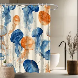 1pc Ocean Theme Bath Curtain-2D Jellyfish Pattern Print Bathroom Decor 70.8x70.8 inches