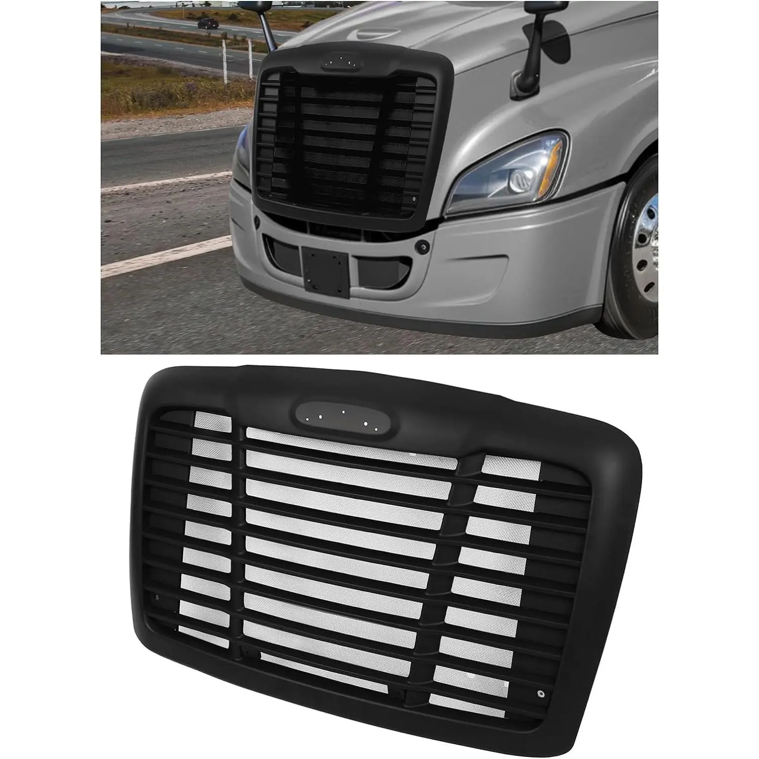 Front Grille Compatible with 2008-2017 Freightliner Cascadia Replacement for A1719112000 A1715624003 W/Bug Screen Grill Black Painted ABS Plastic