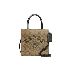 COACH Cally 17 Mini Monogram Tote with Magnetic Closure in Khaki for Women