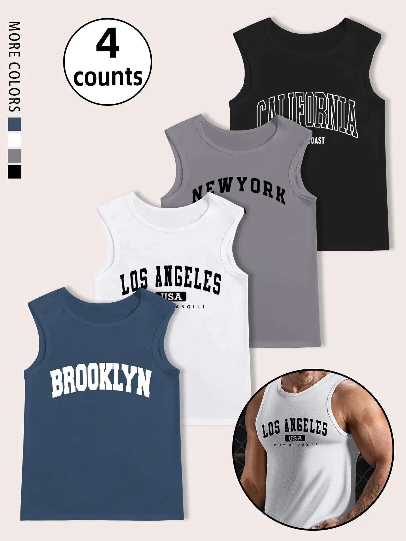 Men's Letter Print Round Neck Tank Top, Regular Fit Casual Sleeveless Top for Summer, Men's Clothing for Daily Wear