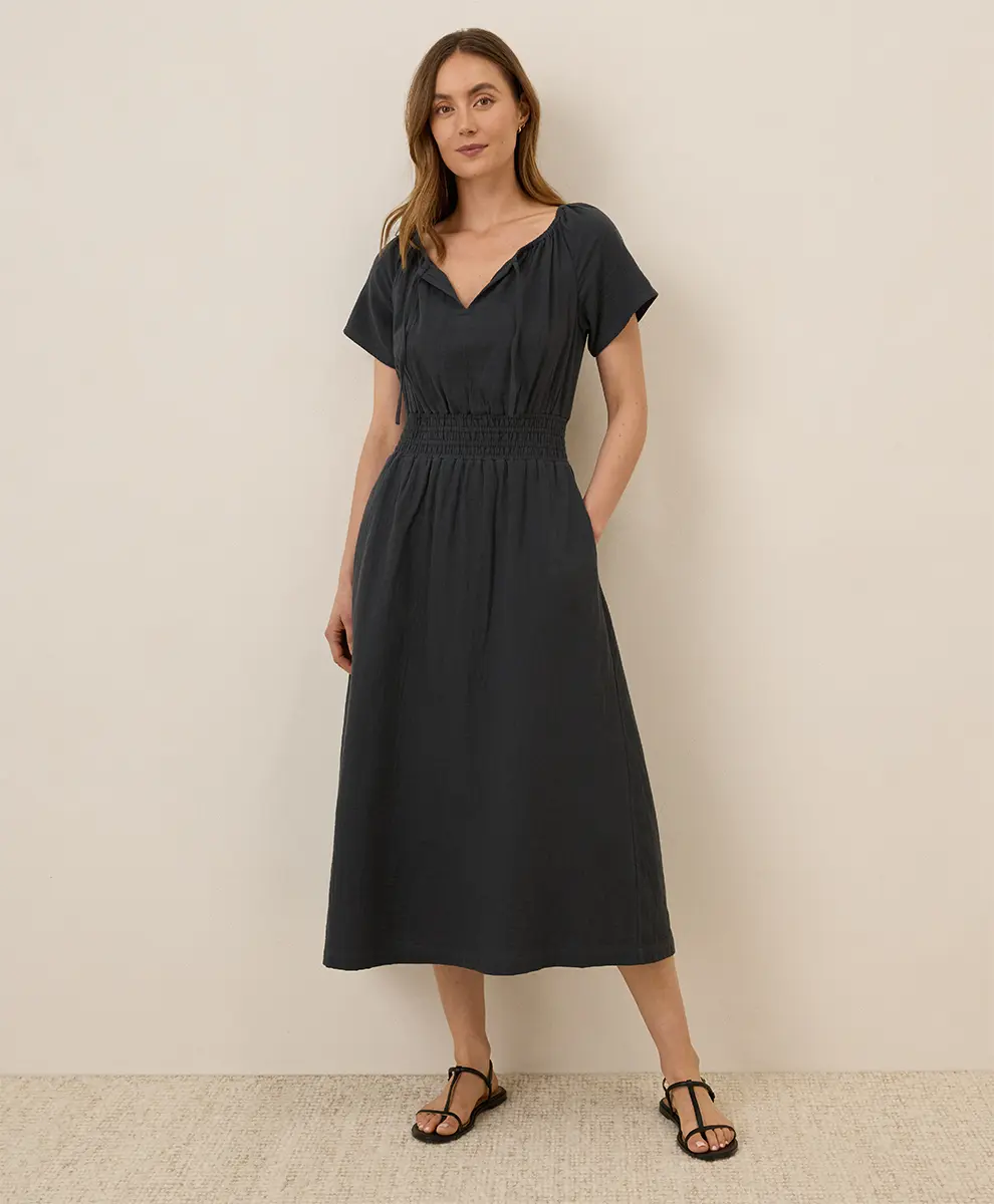 Women's Organic Coastal Double Gauze Boho Midi Dress