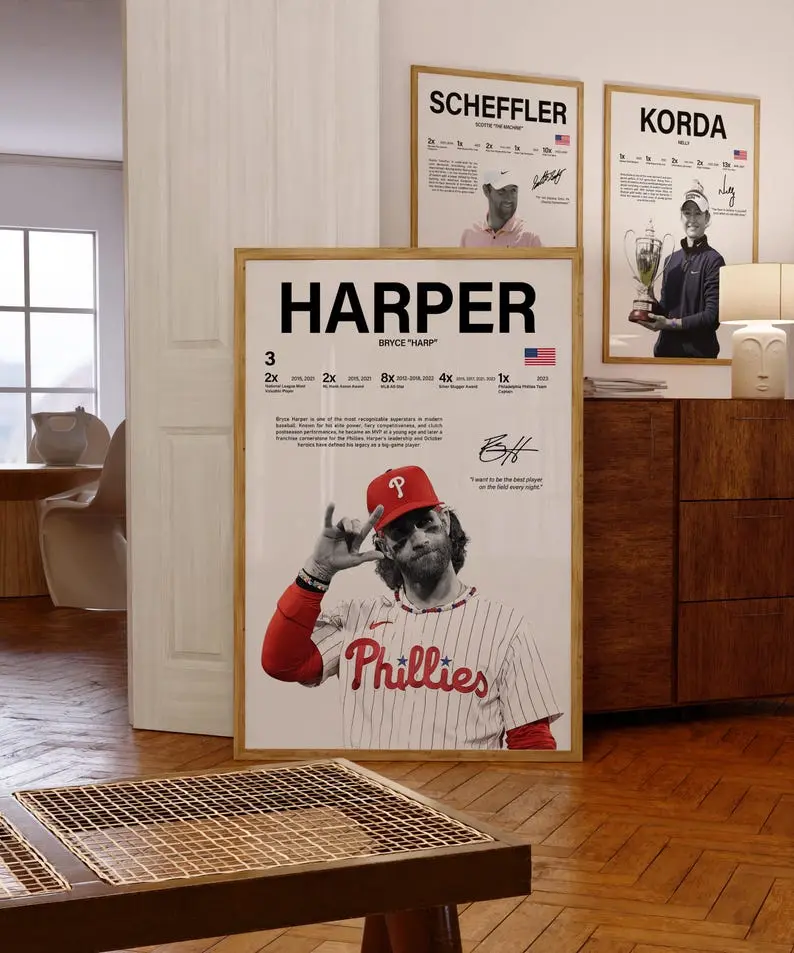 Bryce Harper Glossy Baseball Poster Wall Art Photo, Multi-Size Sports Room Decoration, Crowdprint Fan Gifts, Printed Paper