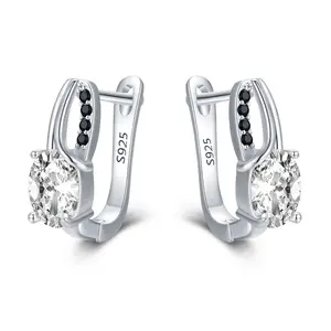Women's Round Black Stud Earrings with Zircon & Rhinestone, European Style Copper Fashion Jewelry, Stud Earrings Jewelry