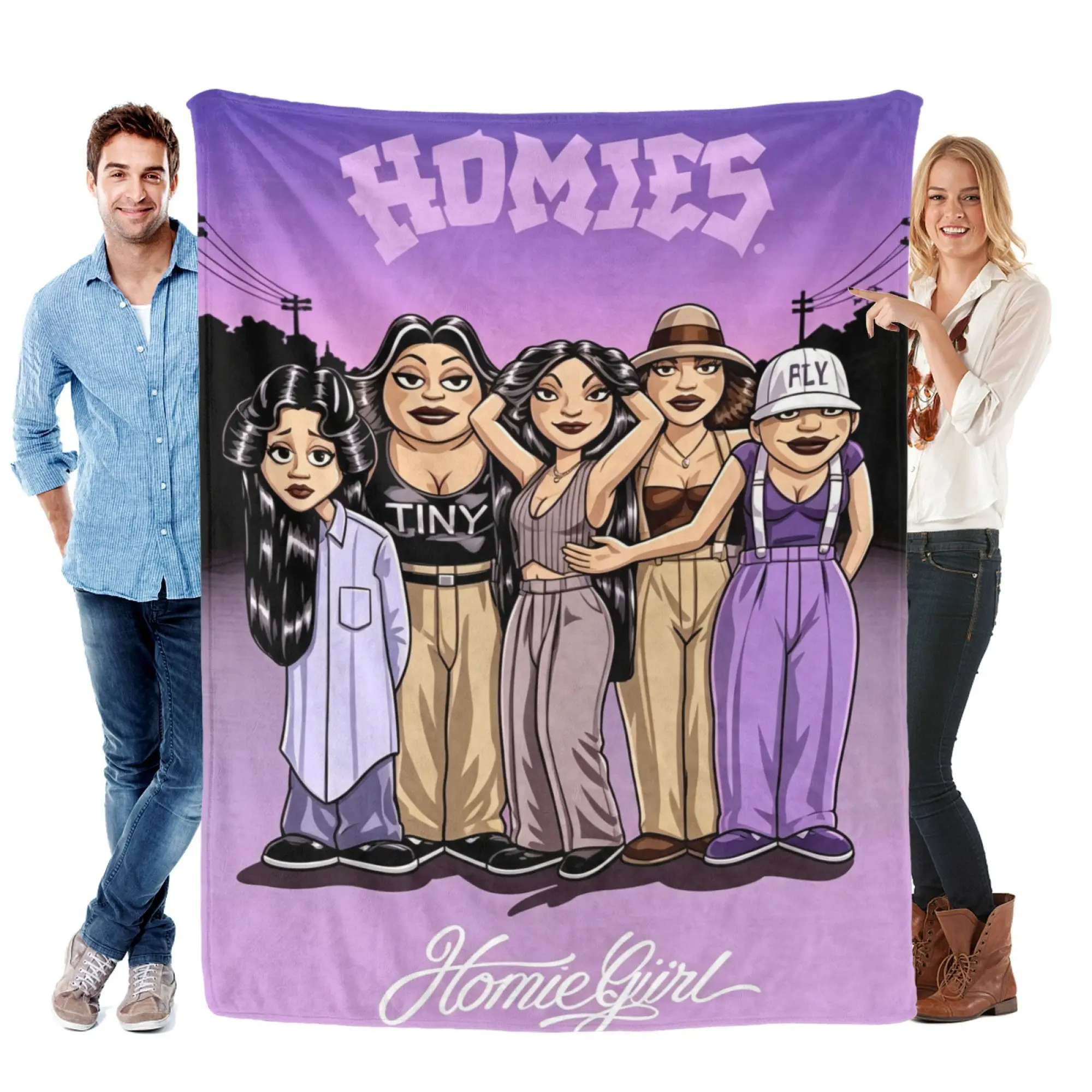 Homies Homie Girl Chicano Style Printed Flannel Fleece Throw Blanket, Ultra Soft Cozy All Season Sofa Bed Cover, Retro Urban Latino Home Decor, Ideal Holiday Birthday Gift For Homies Street Art Fans, Cartoon Art, Retro Vintage