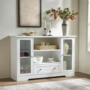 Sideboard Buffet Cabinet, 51" Large Kitchen Storage Cabinet with Drawers, Doors and Adjustable Shelves, Farmhouse Wooden Coffee Bar for Kitchen, White