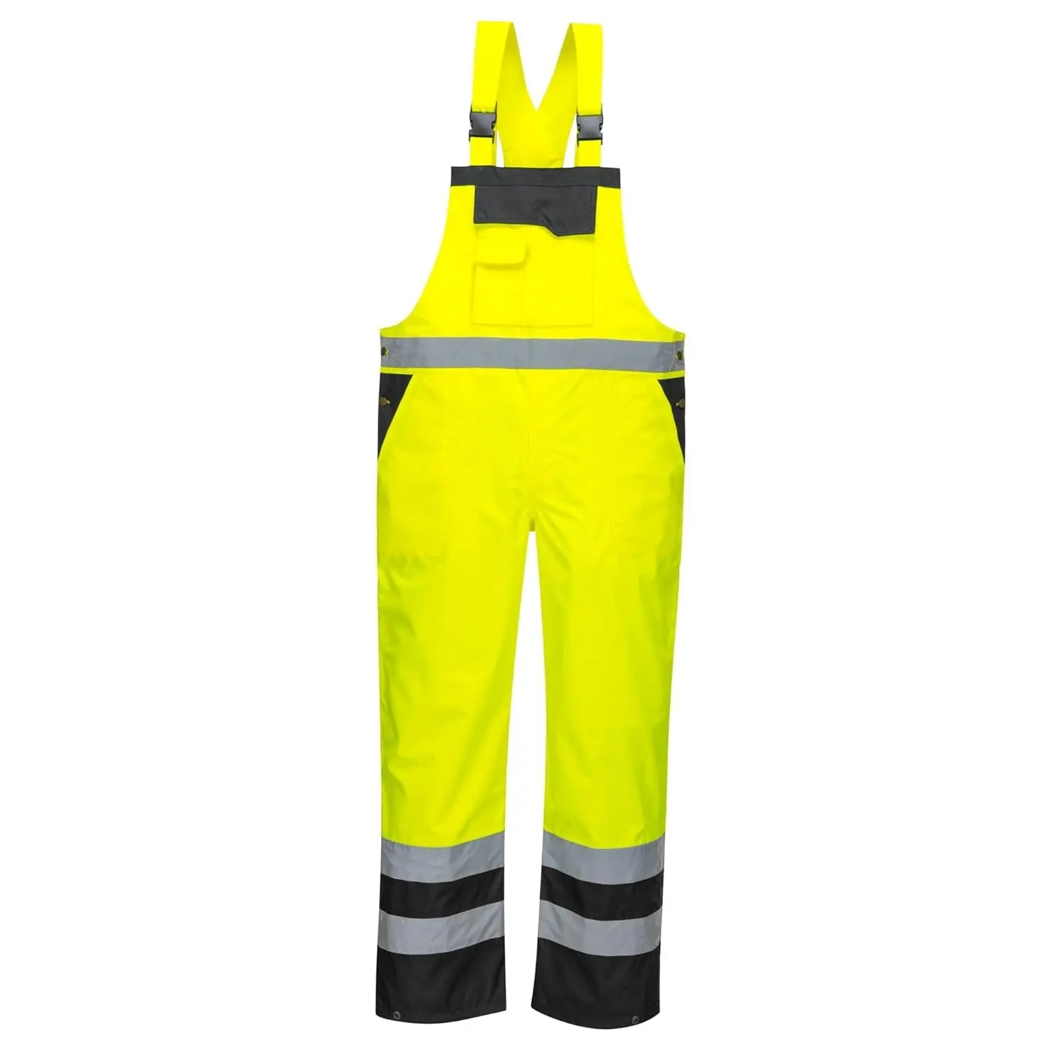 Portwest Waterproof Hi Vis Safety Overalls, Contrast Bib and Brace Breathable Workwear Yellow/Black S488