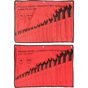 Combination Wrenches Set Metric and Standard - 32 count SAE and Metric Wrench Set with Roll Up Pouch