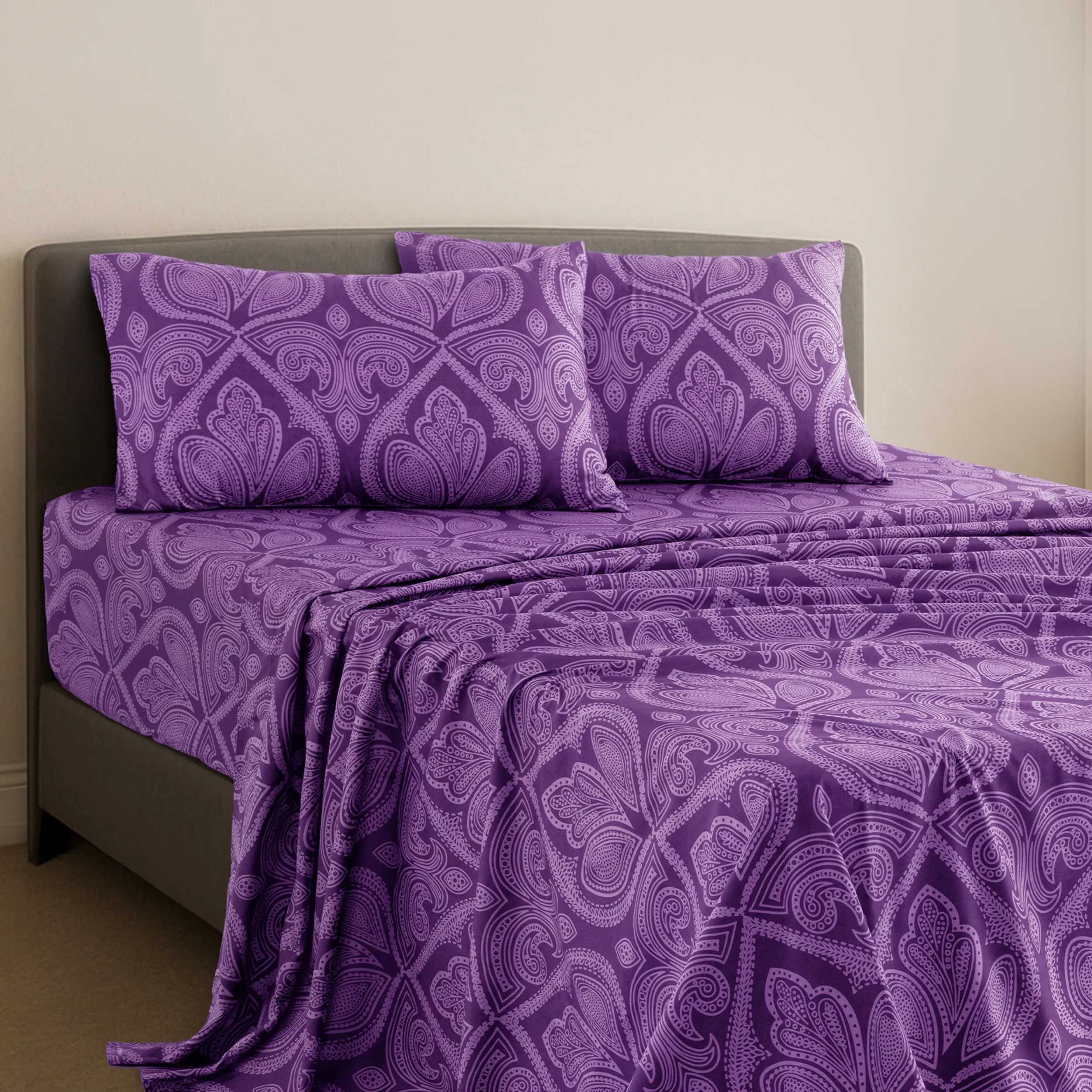 LDC Lux Decor Collection 4-Piece Soft Breathable Decorative Bedsheet Set - 16" Deep Pocket Fit, Floral Bedding, Embroidered Pillowcases, Quatrefoil Design, Fade-Resistant, Warm, Fits Queen/King/California King, Decorative Bedsheet Sets, Soft Breathable Sh LDC Lux Decor Collection 4-Piece Soft Breathable Decorative Bedsheet Set - 16" Deep Pocket Fit, Floral Bedding, Embroidered Pillowcases, Quatrefoil Design, Fade-Resistant, Warm, Fits Queen/King/California King, Decorative Bedsheet Sets, Soft Breathable Sh