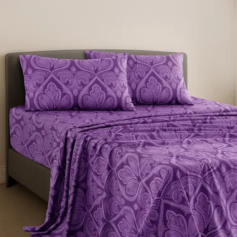 LDC Lux Decor Collection 4-Piece Soft Breathable Decorative Bedsheet Set - 16" Deep Pocket Fit, Floral Bedding, Embroidered Pillowcases, Quatrefoil Design, Fade-Resistant, Warm, Fits Queen/King/California King, Decorative Bedsheet Sets, Soft Breathable Sh