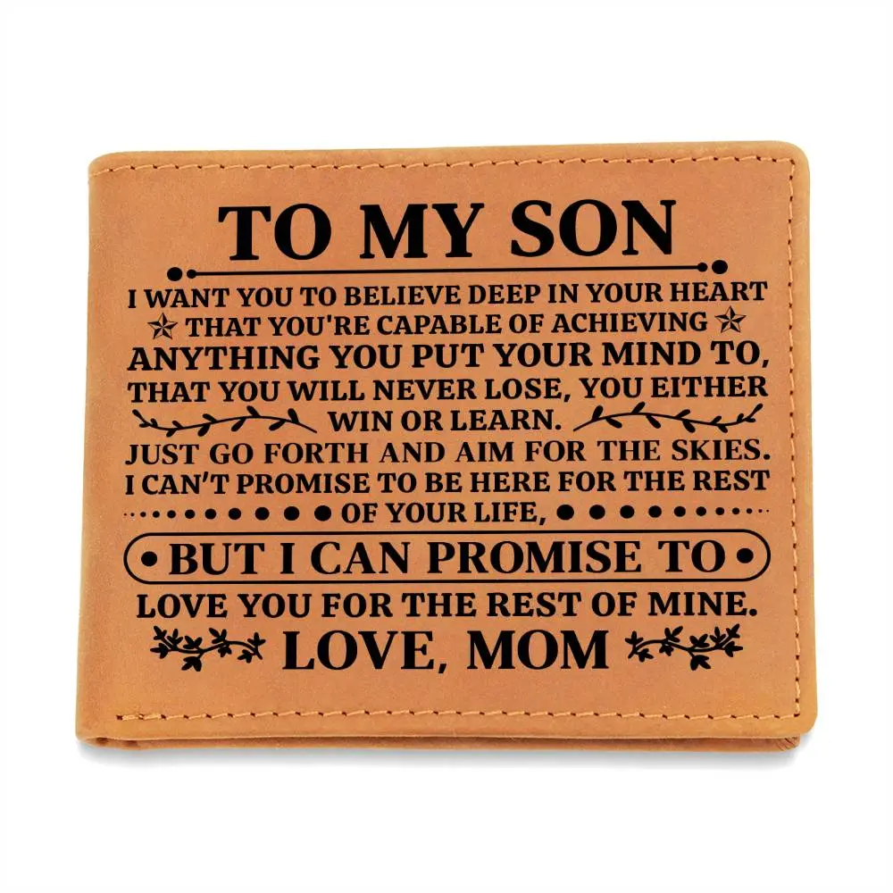 To My Son Promise Black Cowhide Graphic Leather Construction Brown Men's Wallet - Luggage & Bags Category Item, Brown Men's Wallets, Cowhide Fabric Men's Wallets