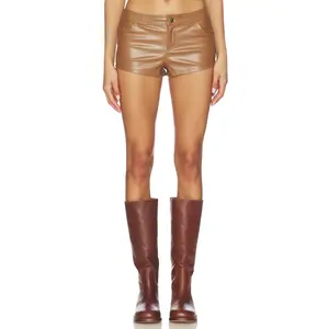 superdown Gianna Faux Leather Shorts in Tan