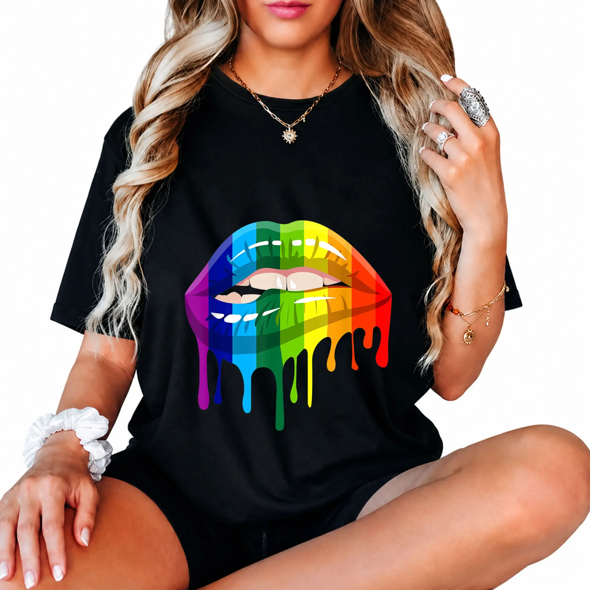 100% Cotton LGBT Rainbow Lip Gay Pride T-Shirt