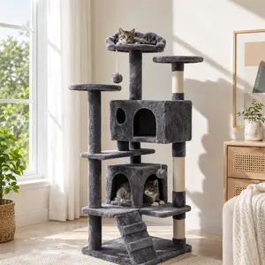 Costoffs 54in Cat Tree Tower Condo for Indoor Cats w/ 2 Condos & 2 Dangling Balls & 3 Scratching Posts, Cats Activity Center