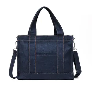 RIVERICH Denim Tote Bag - Casual Jean Shoulder Bag with Adjustable Crossbody Strap | Durable Canvas, Large Capacity | Lightweight Handbag for Men & Women, Eco-Friendly Reusable Tote for Daily Use Perfect for School, Work, Grocery Shopping, Travel