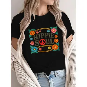 Hippie Soul Graphic Tee – Comfy Floral Short Sleeve Shirt for Youth Fashion