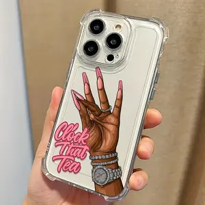 Pink Fashion Creative English Clock That Tea Design Suitable for iPhone 17 16e 16 15 14 13 12 11Pro Max Air X  XSMAX  A16 A55 A56Anti-Drop Transparent Soft Back Cover, Screen Protector, Shockproof Cover, Trendy Phone Case, Creative Print, D, Gift for Her