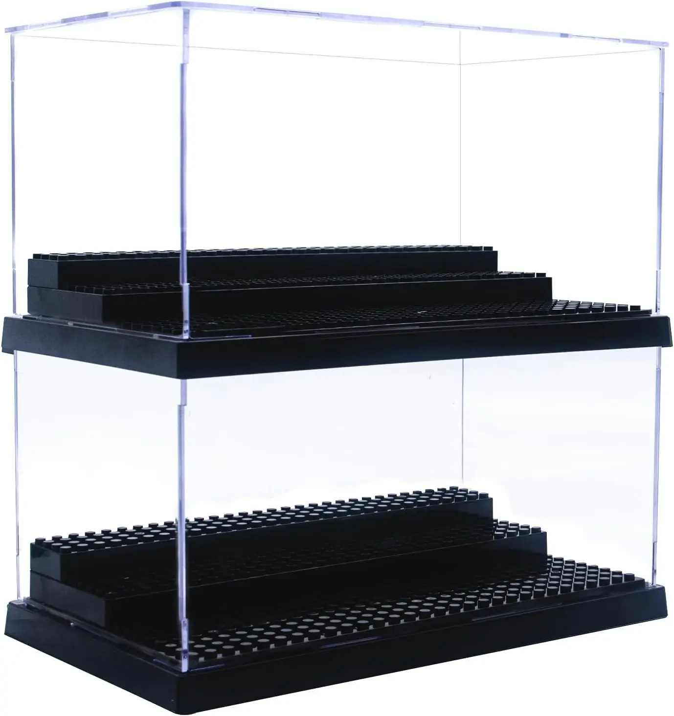 Minifigure Display Case for Action Figures Blocks, Dustproof Acrylic Display Box Storage with 3 Movable Steps for Collection Models Minifigures, Bricks Blocks Toys