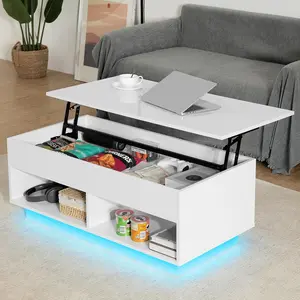 Lift Top Coffee Table with Hidden Storage LED Coffee Table Morden High Gloss White Living Room 3 Tiers Modern Tea Table with Storage Center Tables Hidden Compartment & 2 Open Shelves carousel  coffee  table banana  coffee  table